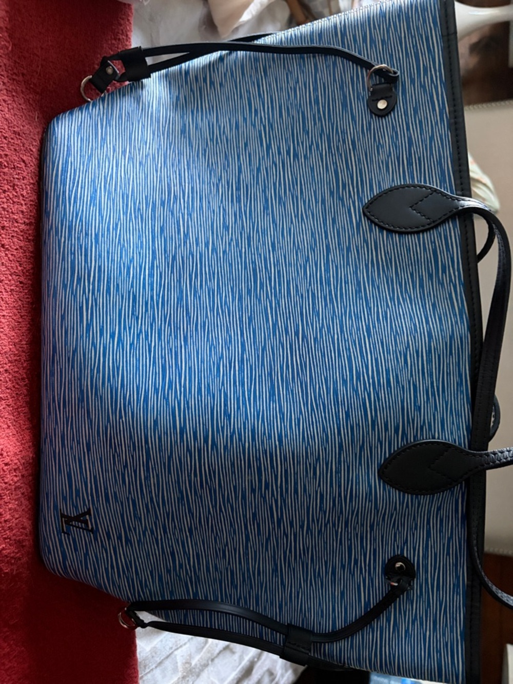 Louis Vuitton Blue Patterned Tote with Black Trim